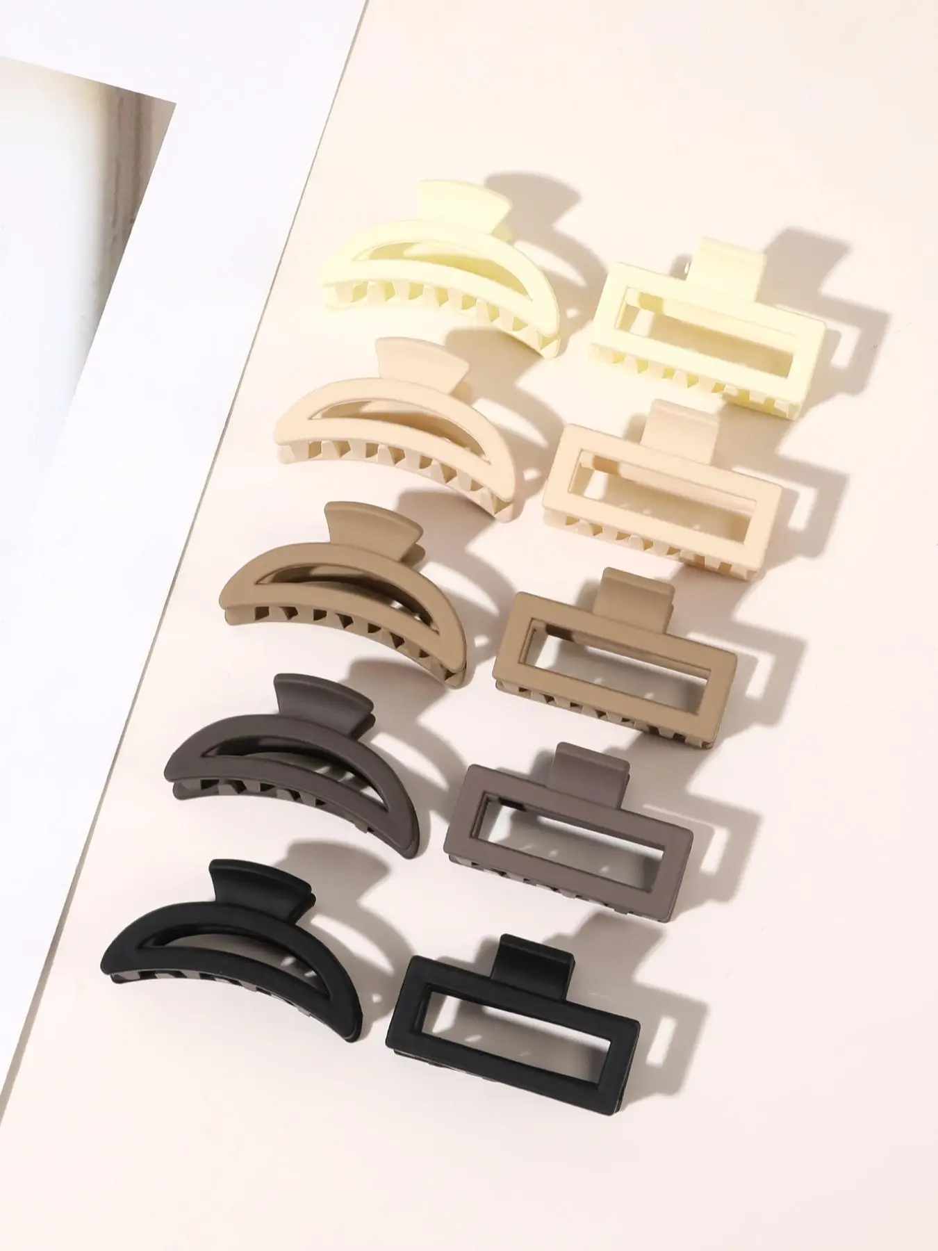 10pcs Simple Plain Geometric Design Hair Claw Clips, Square Semicircle Shaped Casual Mini Hair Claw for Hair Decoration, Casual Versatile Hair Accesso