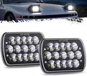 Partsam LED Headlight Assemblies for Cherokee XJ Wrangler YJ - Hi/Low Sealed Beam Lights with Blue Light DRL