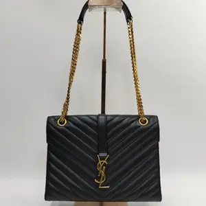 Pre-owned Yves Saint Laurent LEATHER Shoulder Bags Saint Laurent (YSL) Envelope Large Flap Bag in Black Quilted Calfskin with Gold Hardware 【BF 12Z】XP01664