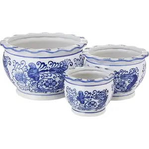 Blue and White Planters, Succulent Pots Ceramic Plant Pots Indoor with Drainage for Home Décor - Set of 3