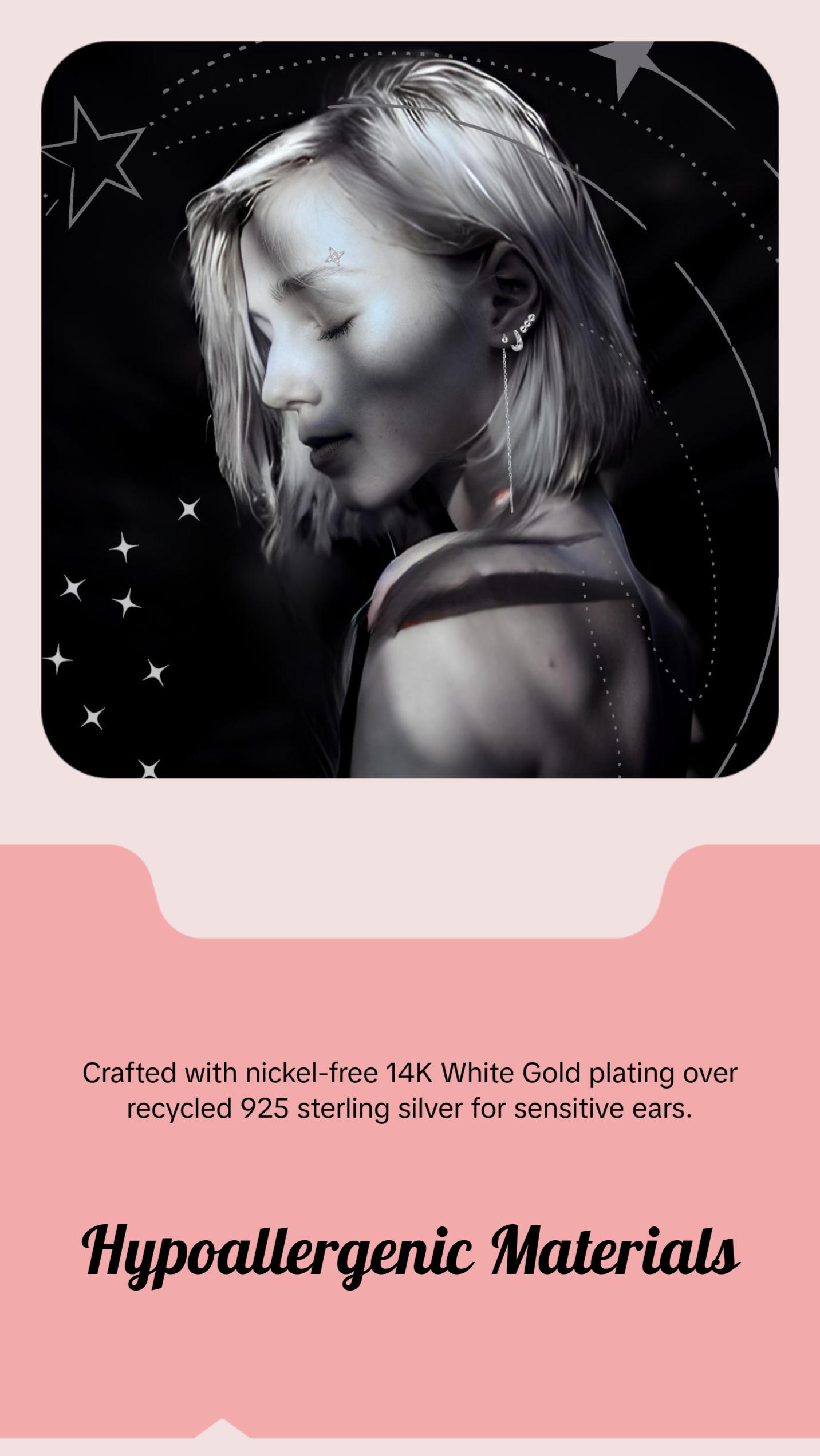 "Dancing Orb" 14K White Gold Plated Sterling Silver Hypoallergenic Ball Long Threader Earring Everyday Celestial Piercing Chain Earrings