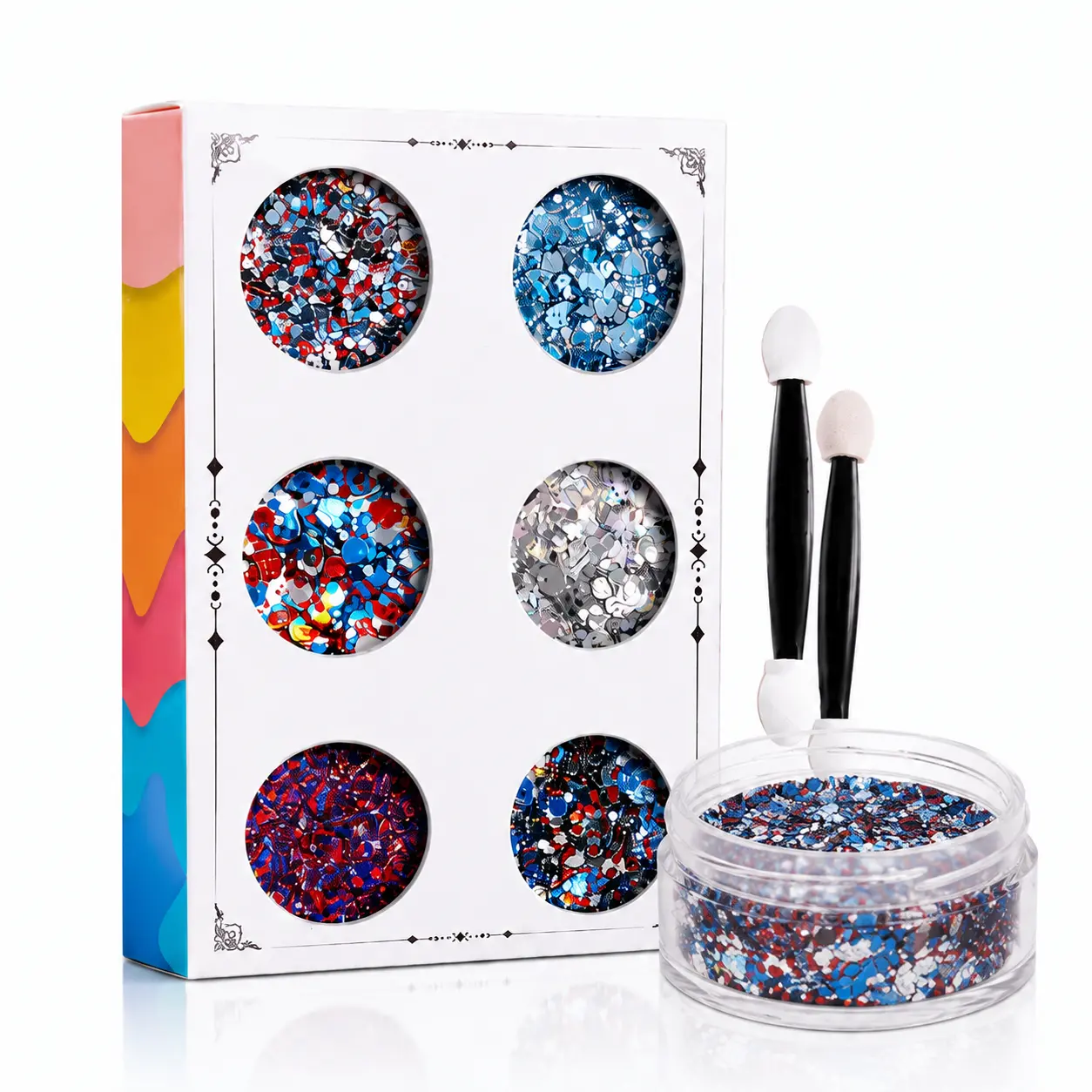 6-Shade Vibrant Chunky Sparkle Glitter Gel Makeup Set - Smooth, Easy-to-Apply, Quick-Dry, Long-Wear Holographic Sequins, All Skin Types, Ideal for Soccer Matches & Festivals, Multi-Use for Eyes, Face, Neck, Body, Hair, Nails, 6color set(1 box)