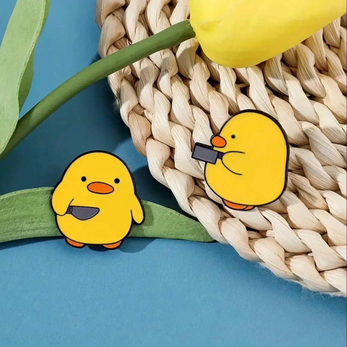 Cute Duck with Knife Enamel Pin pins