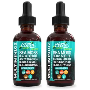 Clean Nutra Live Only | 2 Bottles of Sea Moss, Black Seed Oil, Ashwagandha, Burdock Root & Bladderwrack Supplement for Wellness & Health Liquid Drops – Multimin 102