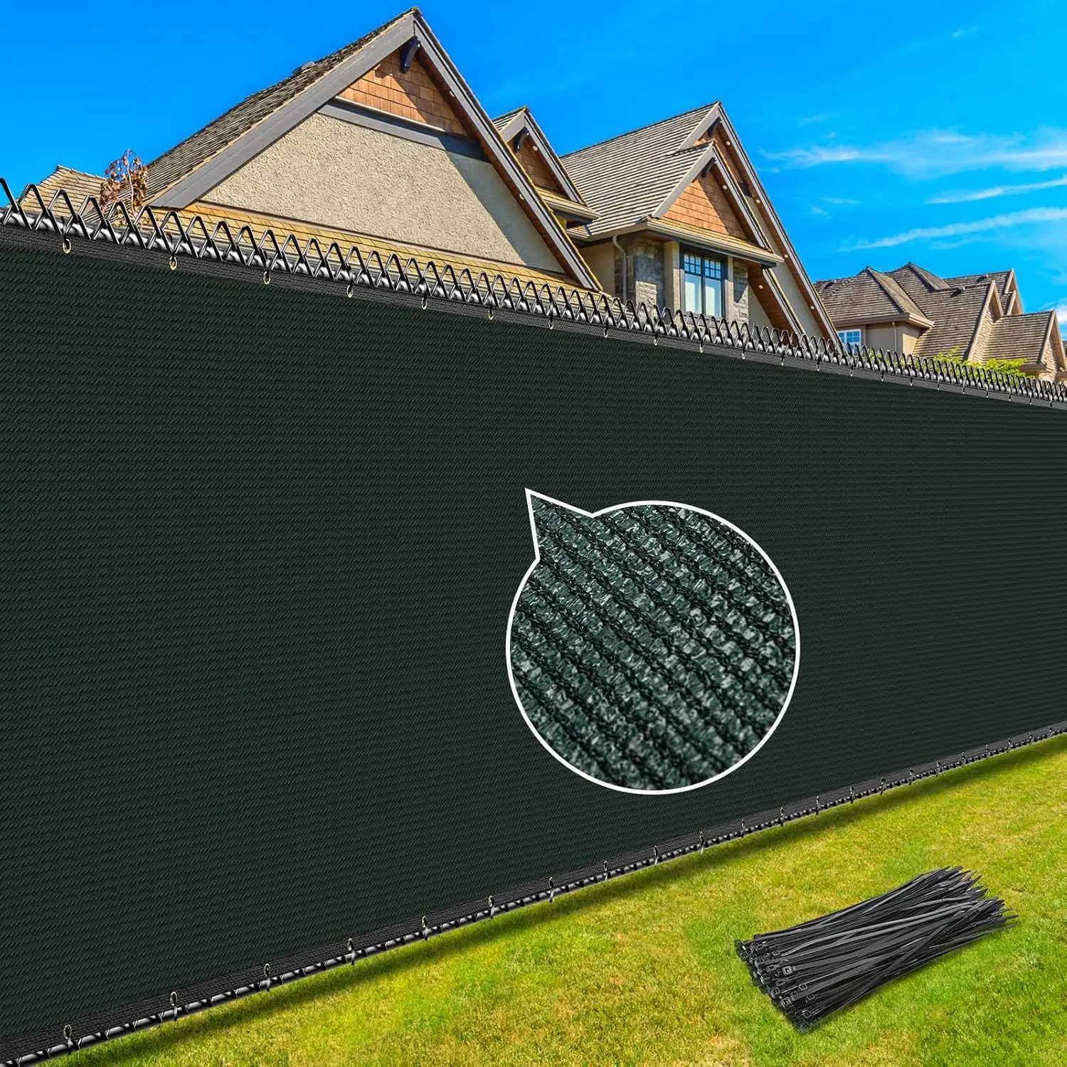 Fence  Screen,4X50FT Heavy Duty 170GSM Fence Covering  with Straps & Brass Grommets,90%  Blockage Mesh Shade Net for Balcony Yard Outdoor Pool(Deep Green)