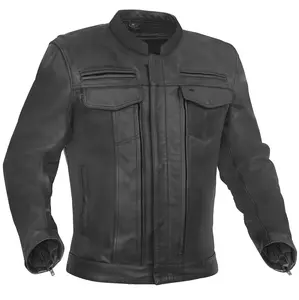 Victor Men's Black Utility-Style Motorcycle Jacket, Menswear Tops & Coats, Mesh-Lined Real Leather Outerwear