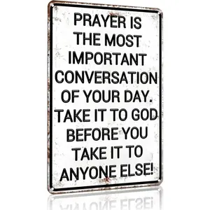 Christian Gifts for Men Women Prayer Is The Most Important Conversation of Your Day Vintage aluminum Sign Religious Metal Wall Art for Home Church Prayer Room Office Chapel Decor 8x12 Inch christian wall decor christian wall art religious wall art