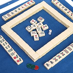 Cedilis Chinese Mahjong Game Set with 146 Large Tiles(1.4", Ivory), 2 Dice and Red Carrying Case for Chinese Style Game, Family Gathering