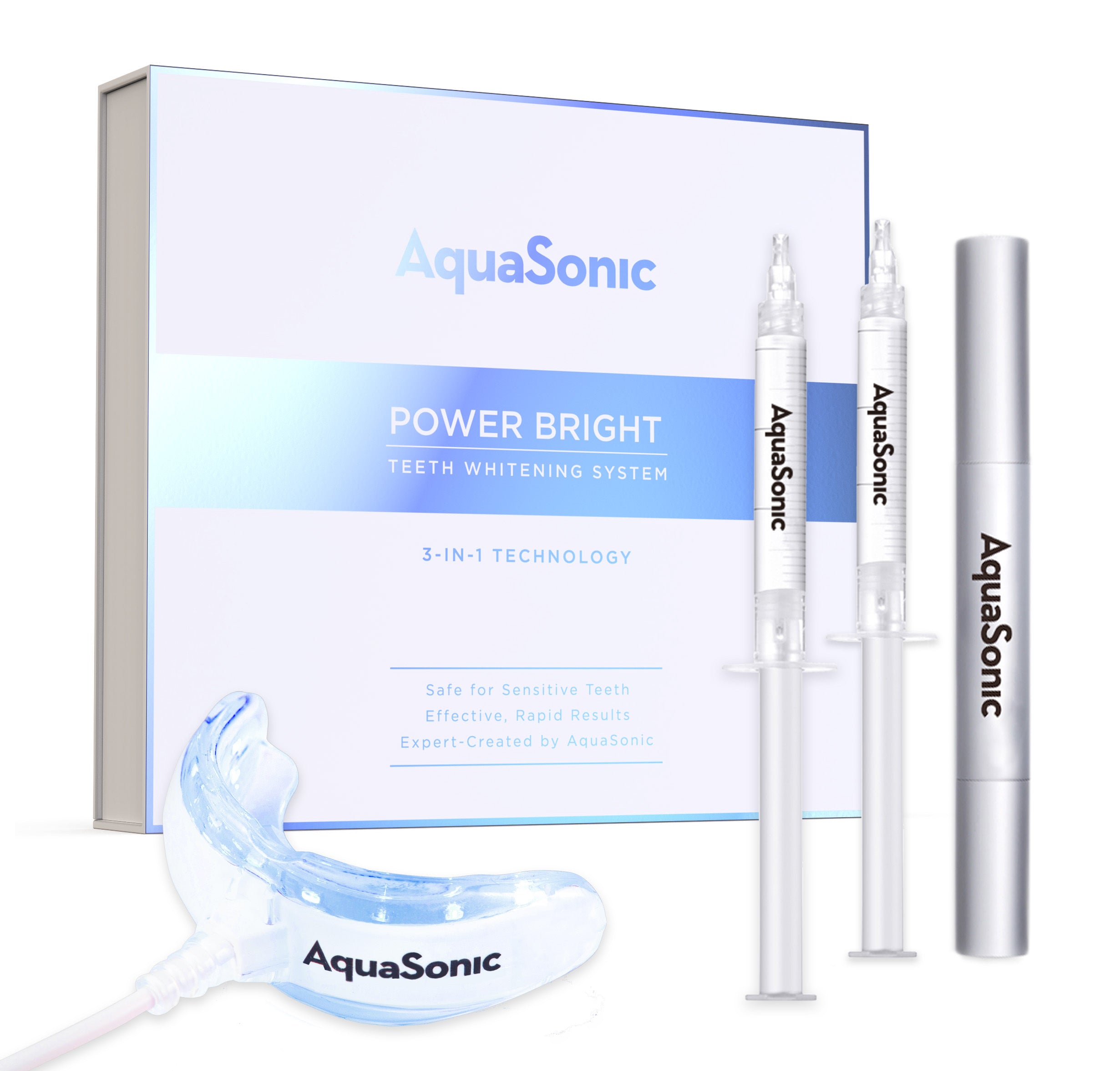 AquaSonic Power Bright 3-in-1 Teeth Whitening System with LED Blue Light and Whitening Gel - Oral,