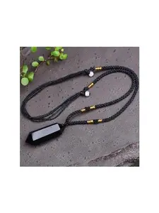 Black Obsidian Pendulum Necklace,Healing Crystal Raw Obsidian Necklace