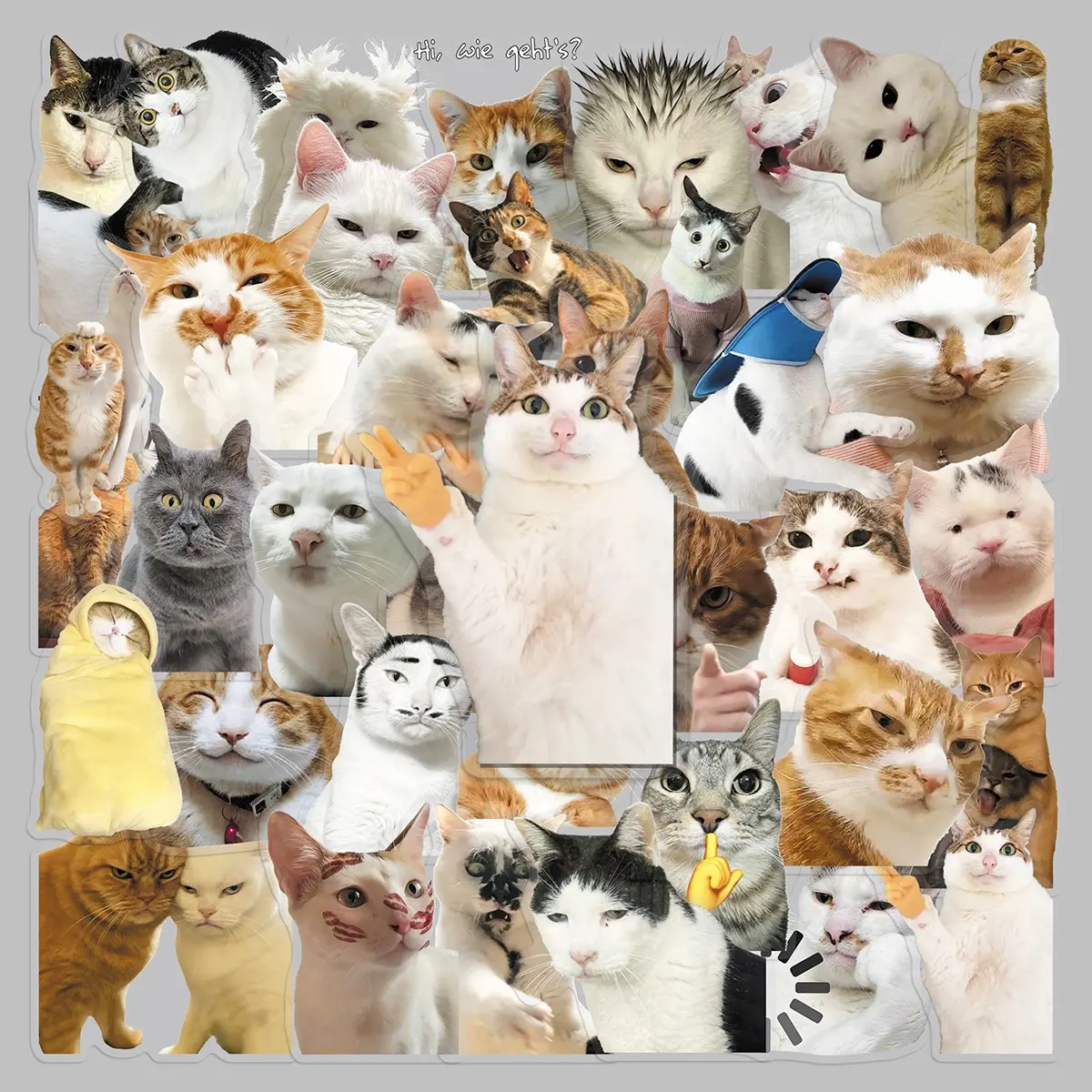 50pieces Hakimi cute funny little cat cartoon sticker souvenir book tabletop water cup creative decoration transparent sticker Funny Stickers