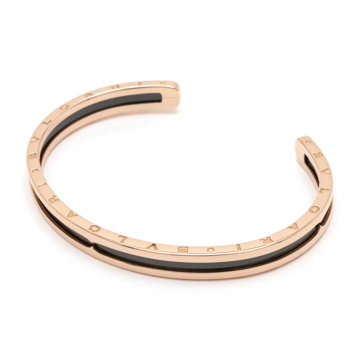 Pre-owned Bvlgari 18K Rose Gold (Au750) Small Leather Goods B.zero1 Au750 Pink Gold Ceramic Bracelet Size 15.5