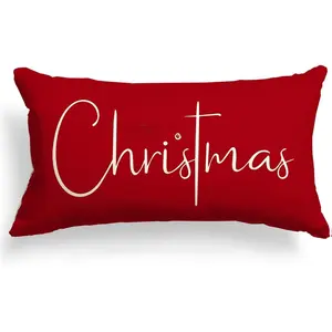 Christmas Pillow Covers Merry Christmas Throw Pillow Decorative Christmas Red Cotton Cloth Linen Cloth Pillow Cover Sofa Cover Decorative Rectangle Length 12X20 inches