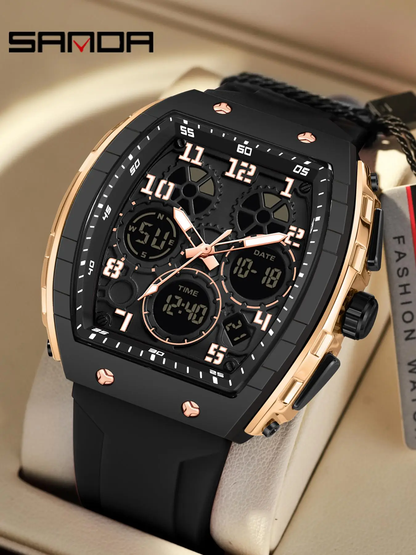 Men's Fashion Digital Analog Watch, Casual Sporty Digital Watch with Luminous Dial & Alarm Function, Waterproof Watch with Digital Display for Men wit