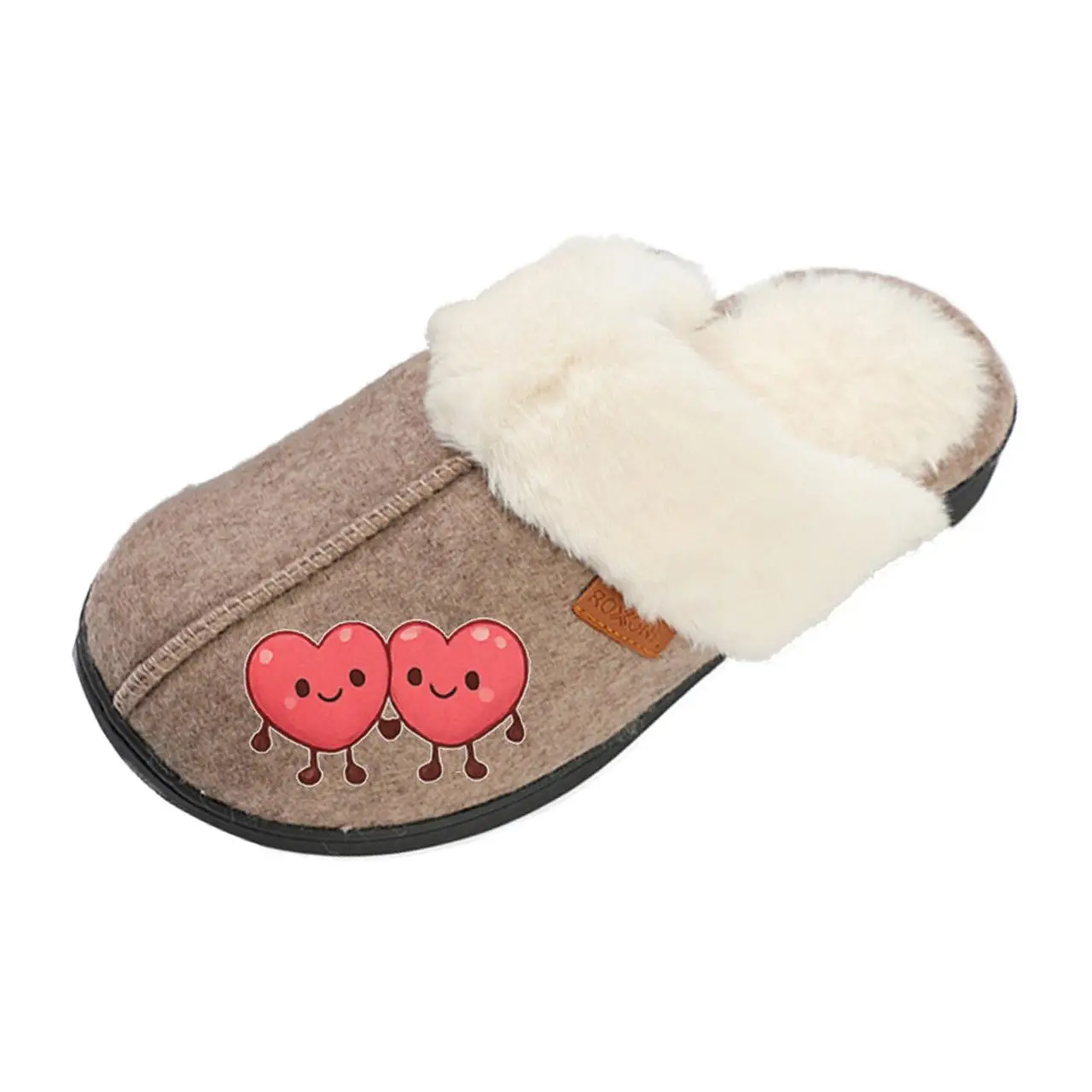 Roxoni Women’s Customized Cozy Slippers, Faux Fur Lined Indoor Outdoor House Shoes, Memory Foam Winter Clog Footwear, Personalized Custom Gift Slipper for Valentines Day
