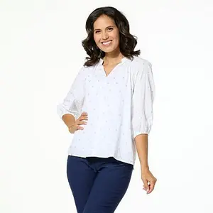 Jaclyn Smith Woven Voile Gathered Neck Romantic Blouse