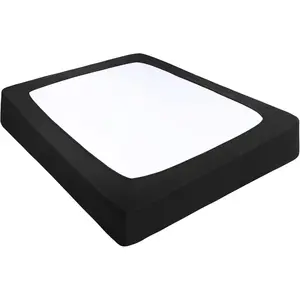 Box Cover Stretchy Wrap Around 4 Sides Bed Skirt Wrinkle Free for Home, Elastic Mattress Cover Fits Mattress Up to 14 Queen Black