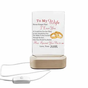 EastJia 1PC Custom Wife Retro Graphic Acrylic Plaque Night Light with Wooden Base, Personalized Name LED Sign - Home Decor Gift for Anniversary, Birthday