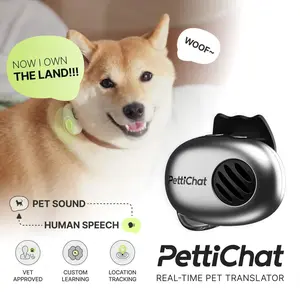PettiChat Wireless Smart Pet Translator Collar for Cats & Dogs - Real-Time Voice Translation, Hybrid Location Tracker, IP65 Waterproof, 27.2g Lightweight AI Communicator with Interactive Conversation, Magnetic Charging System, Portable & Easy Charging
