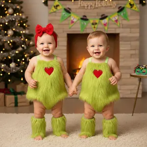 Baby Themed Costume Set, Heart Applique Halter Neck Sleeveless Romper+ Solid Color Bowknot Headband+ Leg Warmer, 0-24 Months  Festive Holiday Cosplay Outfit for Infant Toddler Photo