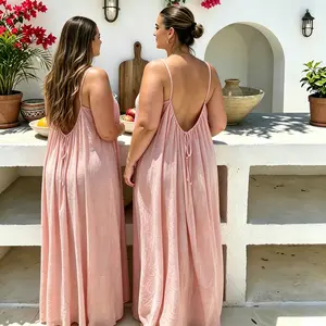 Women's Chic Solid Color Backless Spaghetti Strap Loose Breathable Cami Dress - Cloud-Soft Casual Sports & Outdoor Wear, Minimalist Sleeveless Summer Beach Holiday Dress