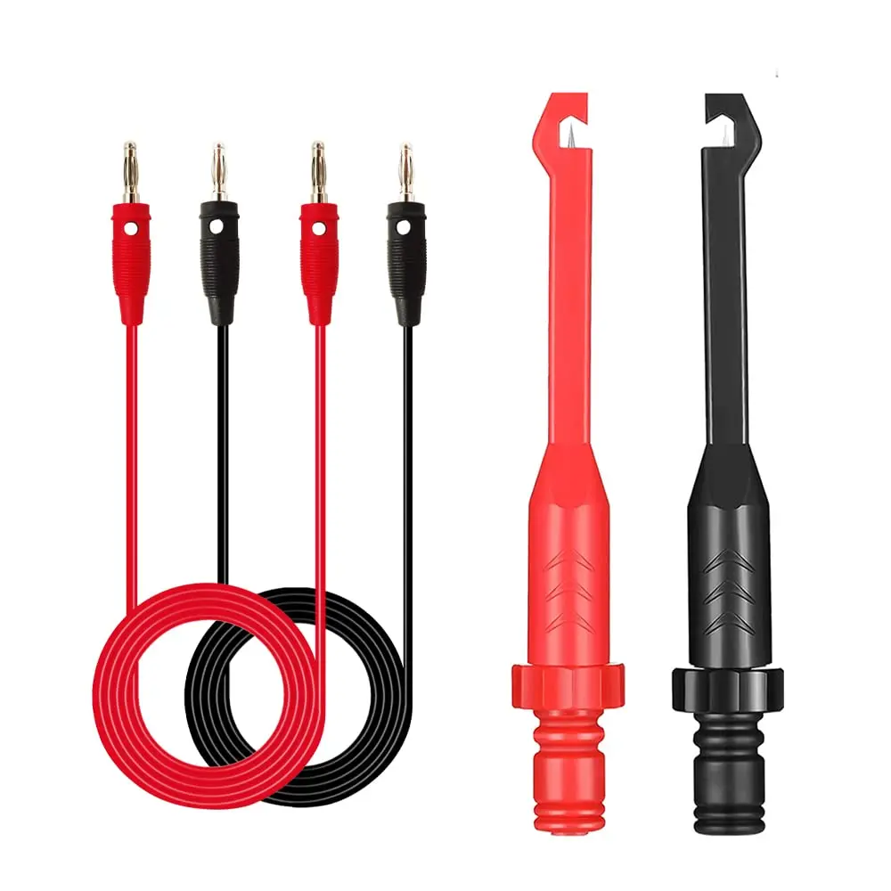 2-Count Multimeter Test Leads Set - PVC Insulated Wire Piercing Probe Clips, Automotive 4mm Banana Plug Probes, 11.7cm*1.75cm, 100cm/39.4in Length, Below 36V, Heat & Cold Resistant, Hands-Free Connection for Industrial Field Test Electrical Diagnostics