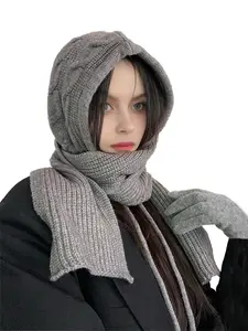 Unisex 100% Pure Wool Balaclava Hat, Fall Winter Fashion Warm Knitted Scarf Shawl, Multi-Functional Drawstring Beanie Cap