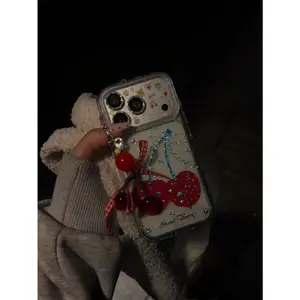 Ins Style Red Cherry Phone Case With Charm Full Coverage Drop Protection For Apple Iphone 14 15 15pm 16 Pro 16 Pro Max 17 17 Pro Max 2025 New Girly Cute Korean Style Cover
