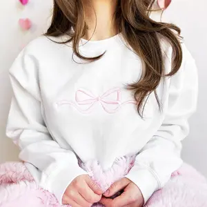 Cute Bow Embroidered Gemma Sweatshirt, Dainty Bow Sweatshirt,  Bow Ribbon Trendy Sweatshirt, Gift for Her