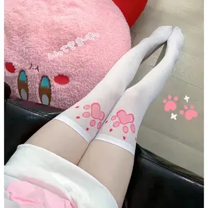 Womens Cute 3D Cat Paw Long Socks Glow In The Dark Design Non Slip Silicone Bottom Soft Breathable Warm Casual Stockings All Season Fashion Daily And Cosplay Outfits Multiple Colors Available