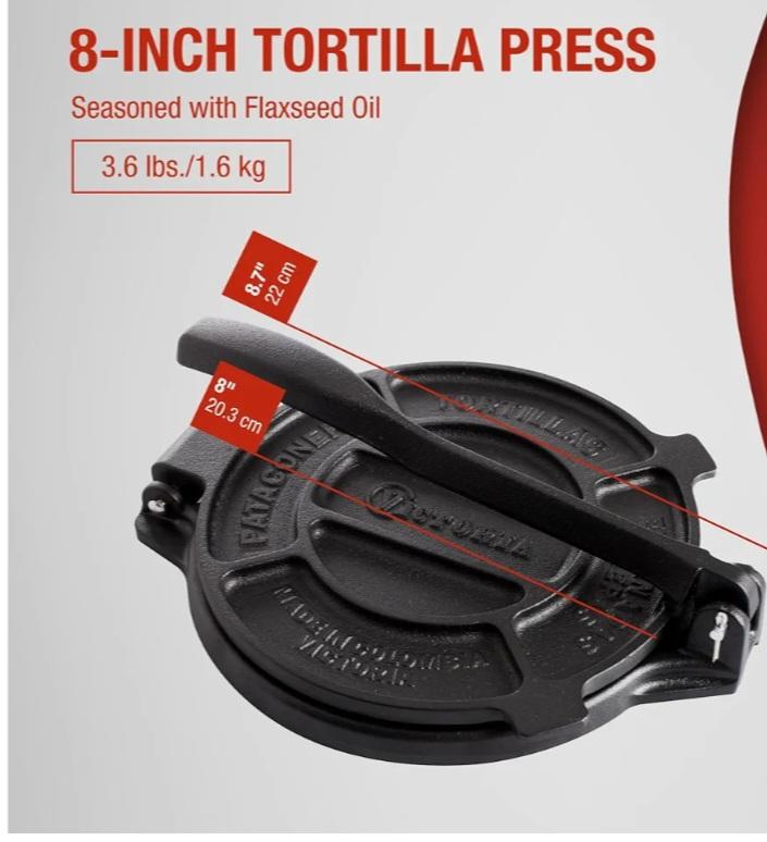 Cast Iron Tortilla Press, Tortilla and Roti Maker, Made in Colombia, 8 Inches