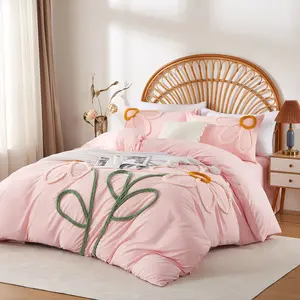 Little daisy pattern Duvet Cover Set, Boho Tufted Comforter Sets with Zipper Closure, Including1 Duvet Cover & 1/2 Pillowcase without Filler, Soft Comfortable Bedding Set for Home Bedroom