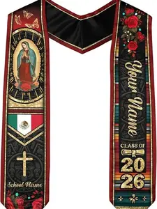 Custom Mexican Graduation Stole 2026, Class of 2026 Mexican American Flag Sash for High School & College Graduation