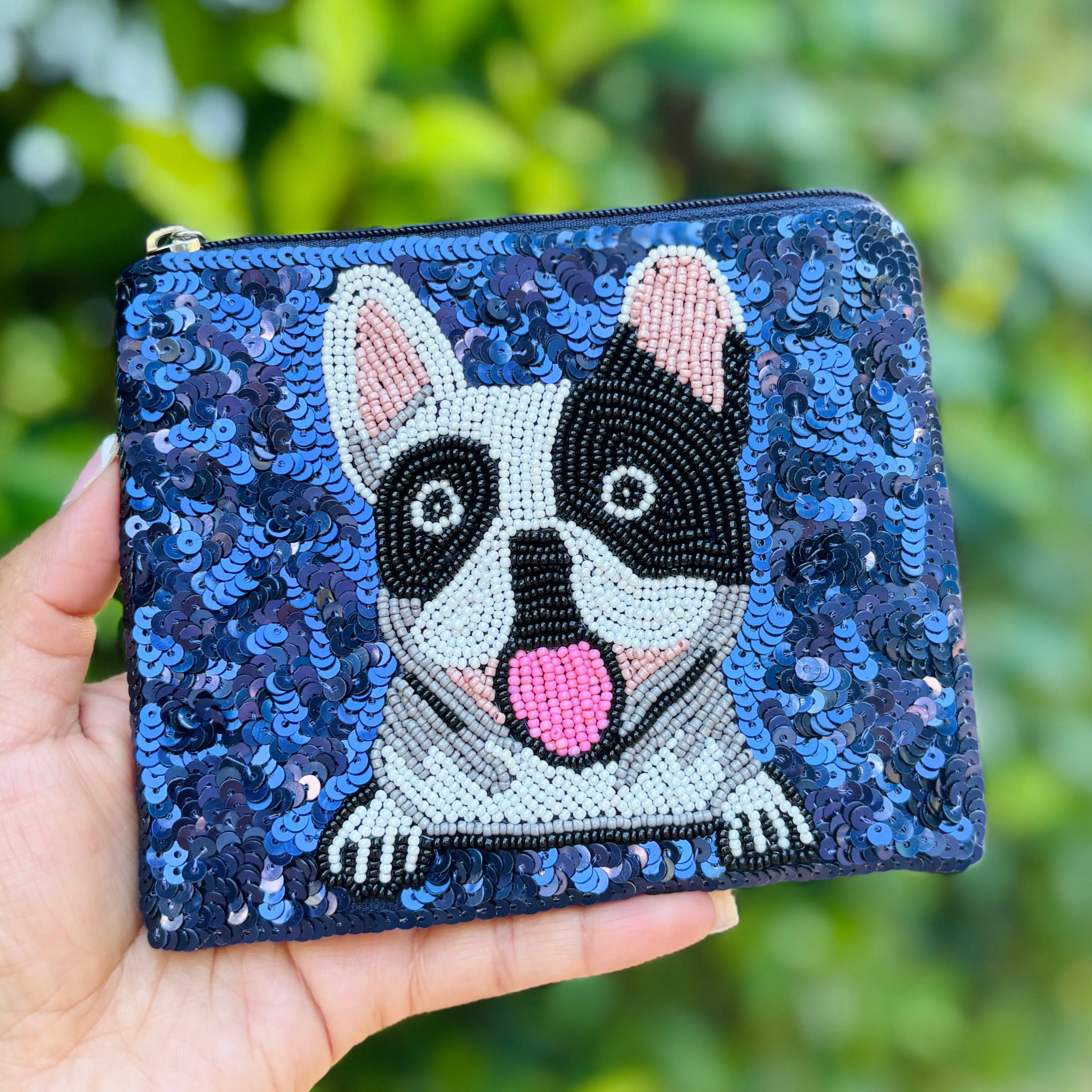 French Bulldog Beaded Pouch Purse