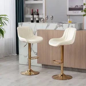 Chrome Footrest and Base Swivel Height Adjustable Mechanical Lifting Velvet + Golden Leg Simple Bar Stool,Set of 2,Ivory kitchen  chairs