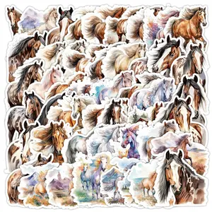 Horse Pattern Sticker, 50pcs/set Waterproof Self Adhesive Decor Sticker for Gift Greeting Card Water Bottle Laptop Phone Case