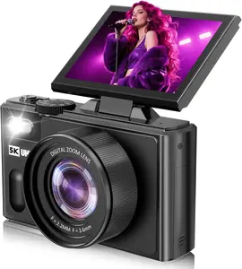 5K Digital Camera for Photography,80MP Digital Camera with 3" 180° Flip Screen with 18X Zoom,64GB SD Card,Compact Travel Camera for YouTube with Anti-Shake,Vlogging Camera for Teens, Black Button Flash Rechargeable Selfie Flash