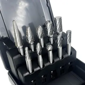 LU&MN Carbide Burrs Set 10pcs Double Cut Solid Carbide Rotary Burr Set 1/4" Shank for Metal Carving, Polishing, Engraving, and Drilling