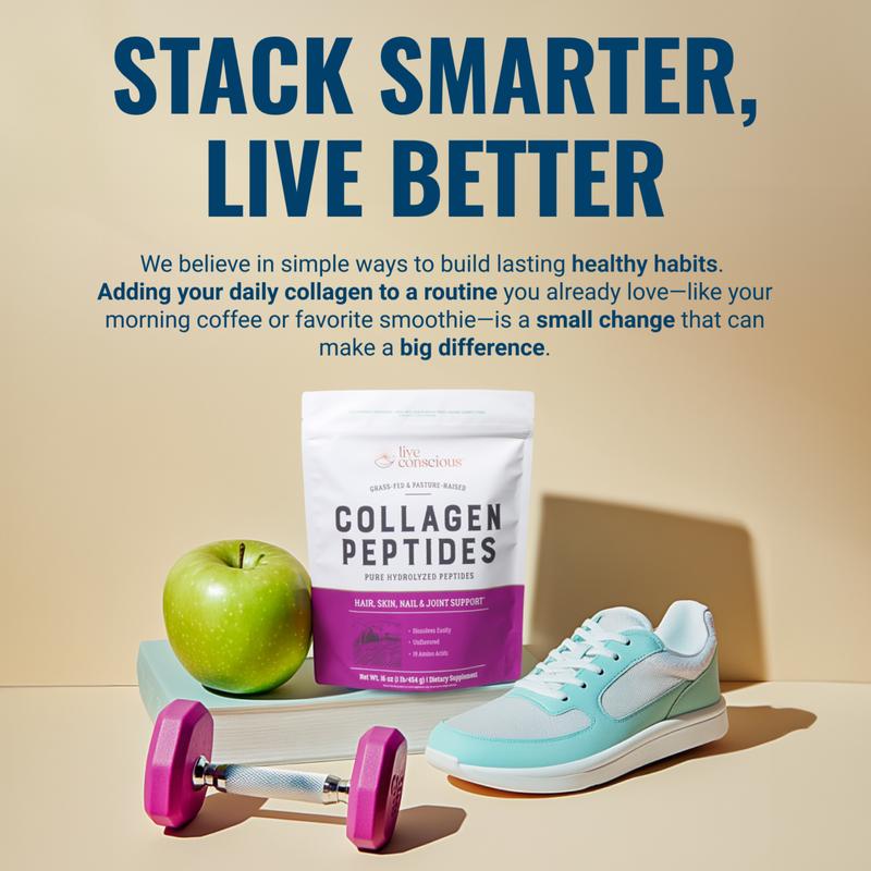 Live Conscious Collagen Peptides Powder - Peach Mango & Unflavored - Types I & III Hydrolyzed Bovine Collagen - For Hair, Skin, Nail & Joint Support