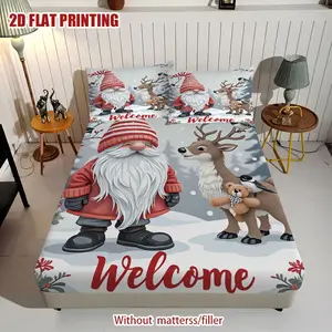 3pcs, Christmas Bedding Set, 2D FLAT PRINTING Christmas Gnome and bird Minimalist Chic Bedspread Set, Bed Sheet Sets
