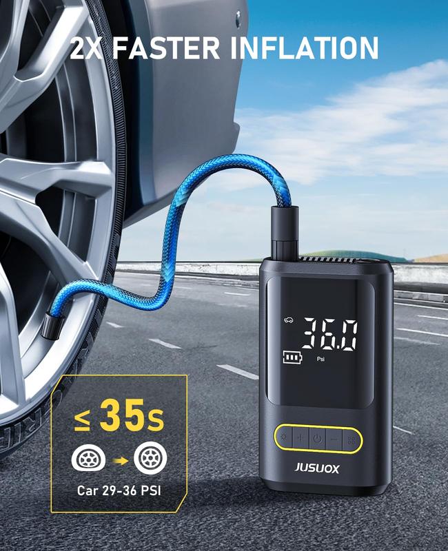 Easy Practical Tire Inflator Portable Air Compressor, 150 PSI Cordless Air Pump for Car Tires with Auto Shut-Off, LED Light and Digital Pressure Gauge, Electric Bike Tire Pump for Cars, Bike, Motorcycle, Ball (CE & FCC Certification)