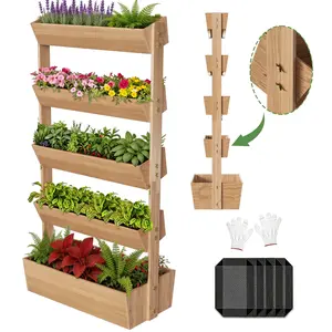 5 Tiers Vertical Wooden Raised Garden Bed, Tiered Standing Garden Planters Outdoor, Garden Tower Wooden Planter Box for Planting Herbs Flowers Vegetables Indoor Outdoor Gardening