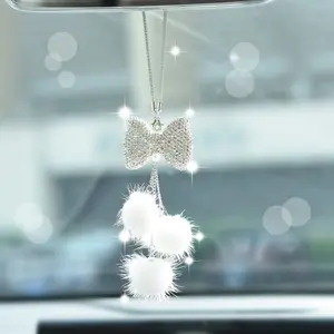 Elegant Multicolor Crystal Bow Car Interior Hanging Decoration, Stylish Car Accessories for Enhancing Vehicle Interior Decor, Car Interior Accessory