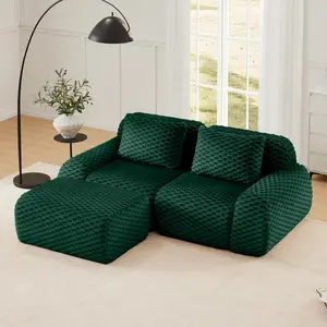 [Mother's Day Gift] Aobtkel 82" Modern L-Shaped Modular Boneless Sectional Sofa for Living Room, Flannelette Fabric, Oversized 2-Seater Deep Seat Couch, Movable Ottoman, Buckle Connection, Anti-Slip Design, No Assembly, Green, Boneless Sectional Couch