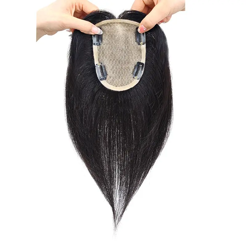 Double-Wefted Full Human Hair Topper with Bangs for Women – Lightweight & Seamless. Covers Gray Hair, Adds High Crown Volume & Fullness. Invisible Base.