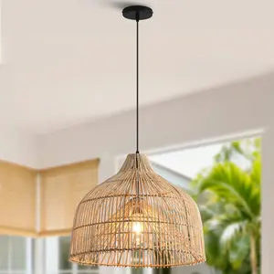 Decorative Lights 20" Ulysses Bohemian Handwoven Rattan Island Pendant Light, Natural Wicker Home Decor Hanging Lamp