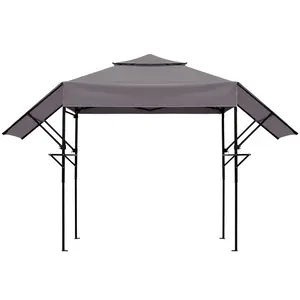 3.3x12.5FT Double Top Grill Gazebo, Dark Gray Polyester BBQ Canopy with Adjustable Side Sunshades, Black Powder Coated Folding Frame, Mesh Trays & Carry Bag portable shelter tent