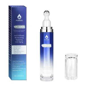 POEROES Caffeine Eye Serum & Eye Cream Roller with 360° Massage Ball for Reducing Dark Circles Puffiness Wrinkles Fine Lines Hyaluronic Acid Vitamin C Moisturize Soothing