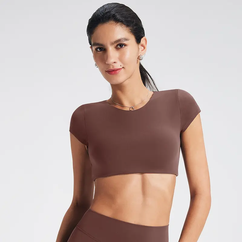 Dark coffee brown short-sleeved single piece shirt