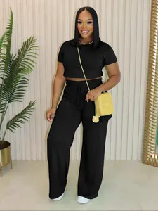 USBoutiqueCHIC Women's Summer Loose Fit Short Sleeve Top & Wide Leg Pants Set | 180GSM Milk Silk Brushed Fleece Loungewear